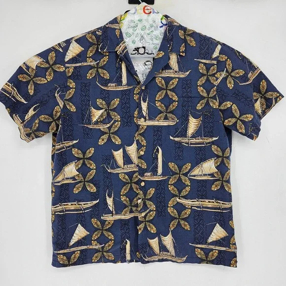 Vintage Kalaheo Shirt Mens Large Hawaiian Button Up Boats Floral AOP Tiki Ki - Picture 1 of 9
